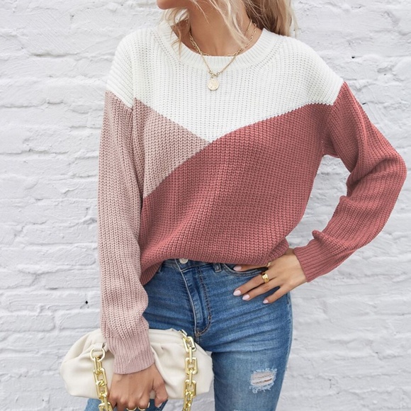 Boho Pink Charcoal Oversized Knit Sweater Top - Picture 5 of 7